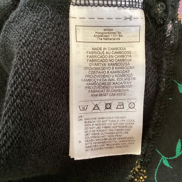 Adidas Originals Colorful Floral Patterned Cropped Hoodie Hooded Sweatshirt Top - Picture 8 of 12